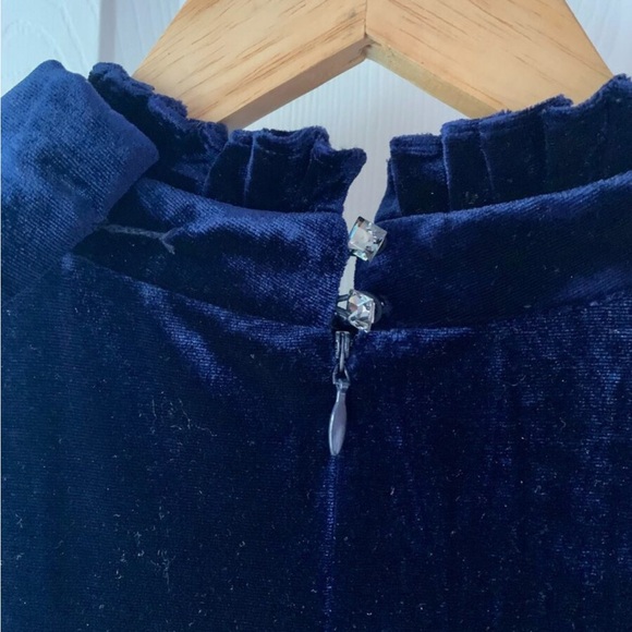 Ted Baker Cornella pleated velvet midi dress Blue- UK Sz 2 - US size  6-8 - Picture 5 of 6